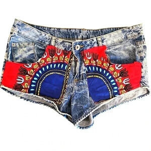 Womens Acid Wash Upcycled Jean Shorts Patch Girl X Press Sz 14